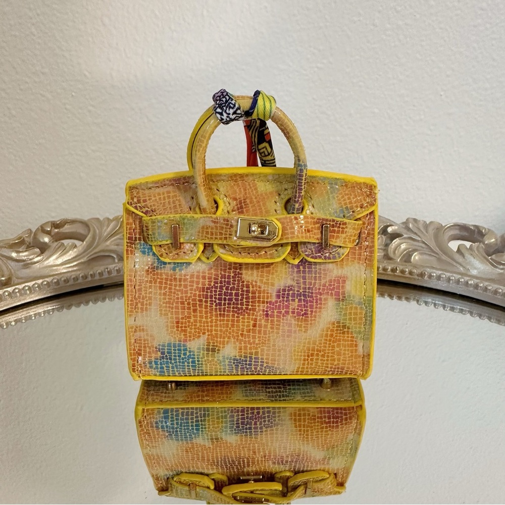 Mini Hand-Dyed Leather Tote Charm 🍂 Fall Tones, Gold Details